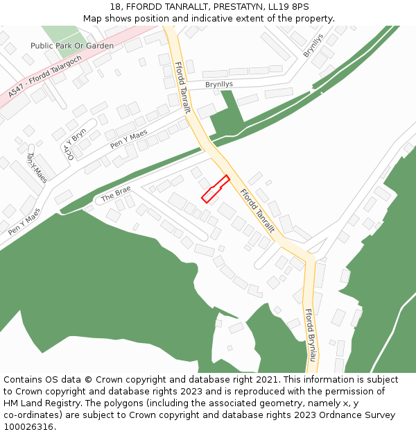 18, FFORDD TANRALLT, PRESTATYN, LL19 8PS: Location map and indicative extent of plot