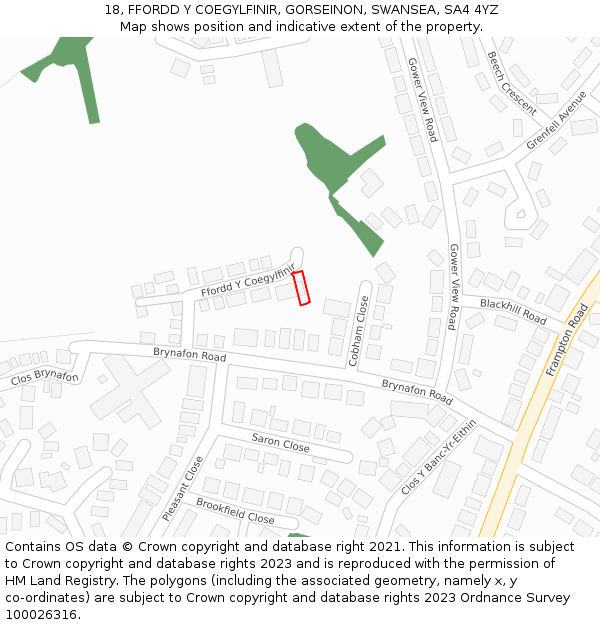 18, FFORDD Y COEGYLFINIR, GORSEINON, SWANSEA, SA4 4YZ: Location map and indicative extent of plot