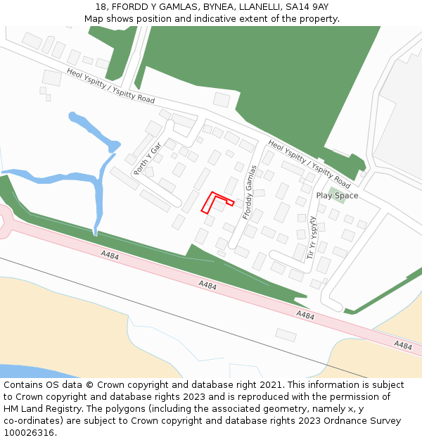 18, FFORDD Y GAMLAS, BYNEA, LLANELLI, SA14 9AY: Location map and indicative extent of plot