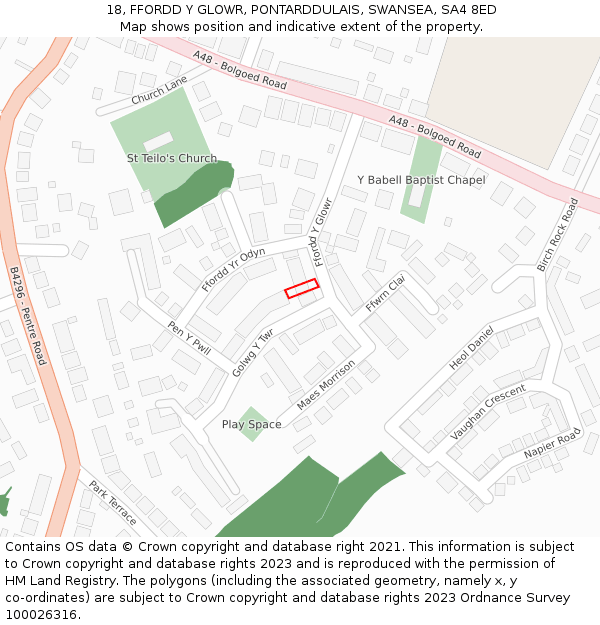 18, FFORDD Y GLOWR, PONTARDDULAIS, SWANSEA, SA4 8ED: Location map and indicative extent of plot