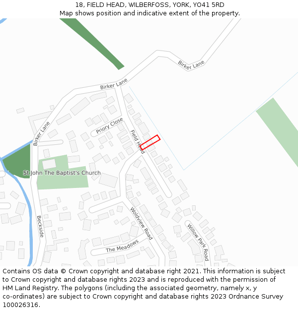 18, FIELD HEAD, WILBERFOSS, YORK, YO41 5RD: Location map and indicative extent of plot