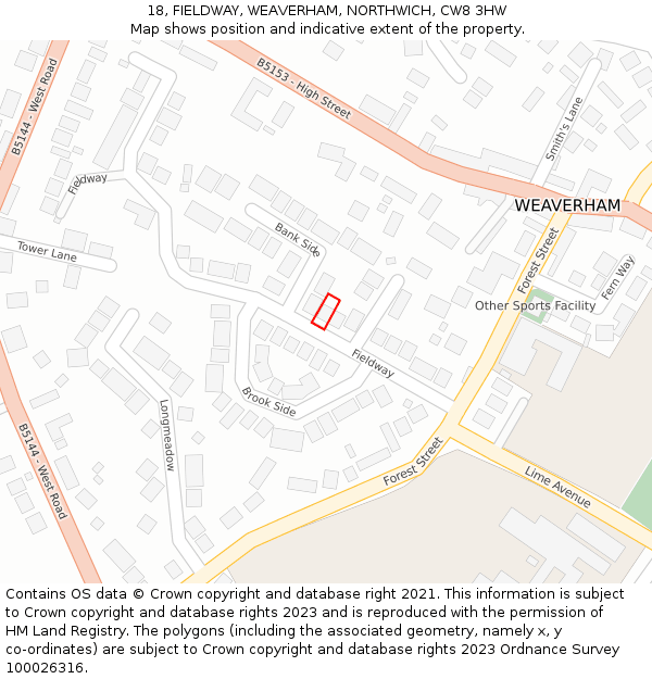 18, FIELDWAY, WEAVERHAM, NORTHWICH, CW8 3HW: Location map and indicative extent of plot
