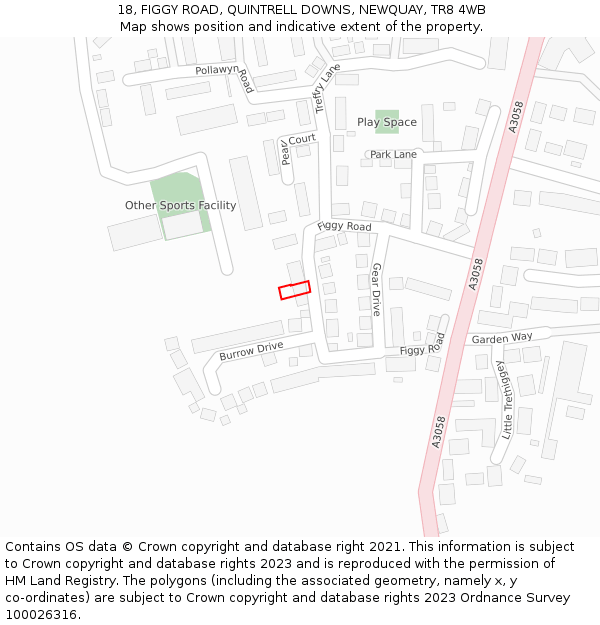 18, FIGGY ROAD, QUINTRELL DOWNS, NEWQUAY, TR8 4WB: Location map and indicative extent of plot