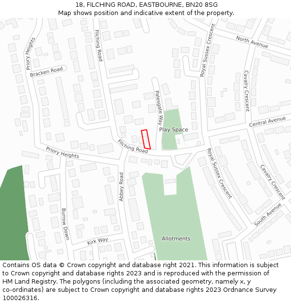 18, FILCHING ROAD, EASTBOURNE, BN20 8SG: Location map and indicative extent of plot