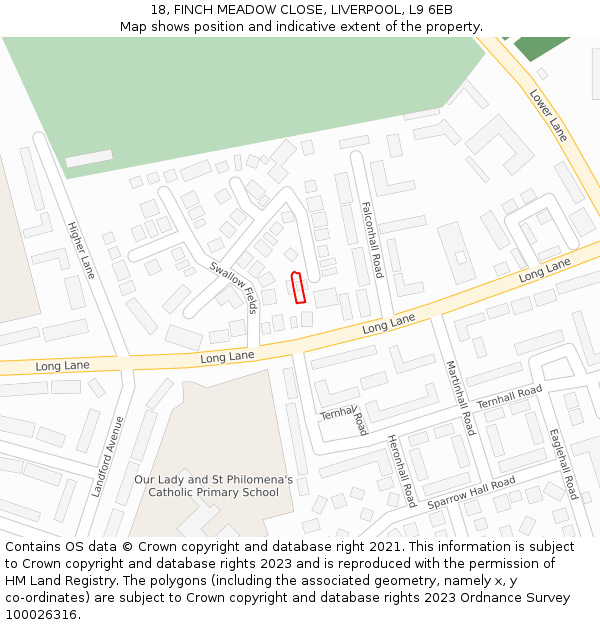 18, FINCH MEADOW CLOSE, LIVERPOOL, L9 6EB: Location map and indicative extent of plot