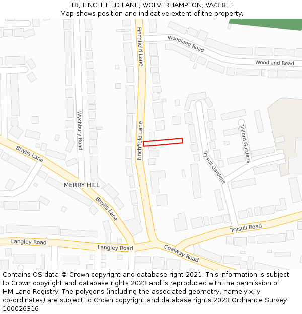 18, FINCHFIELD LANE, WOLVERHAMPTON, WV3 8EF: Location map and indicative extent of plot