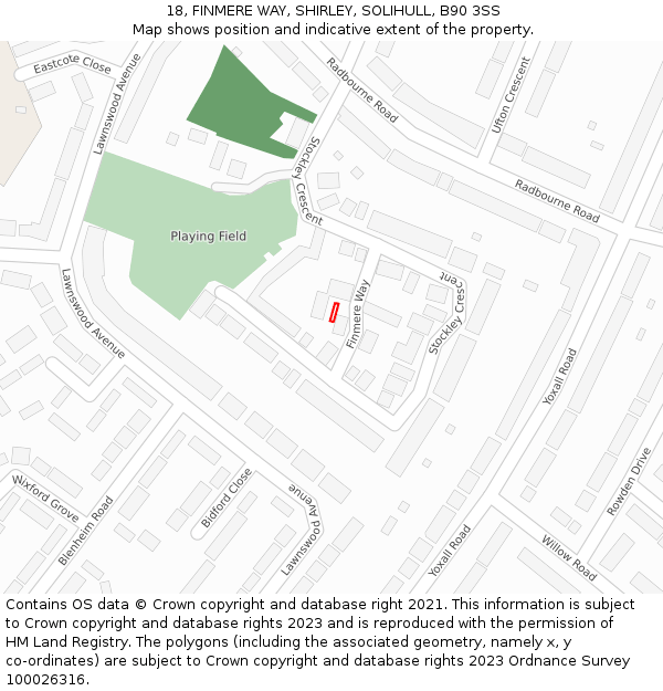 18, FINMERE WAY, SHIRLEY, SOLIHULL, B90 3SS: Location map and indicative extent of plot