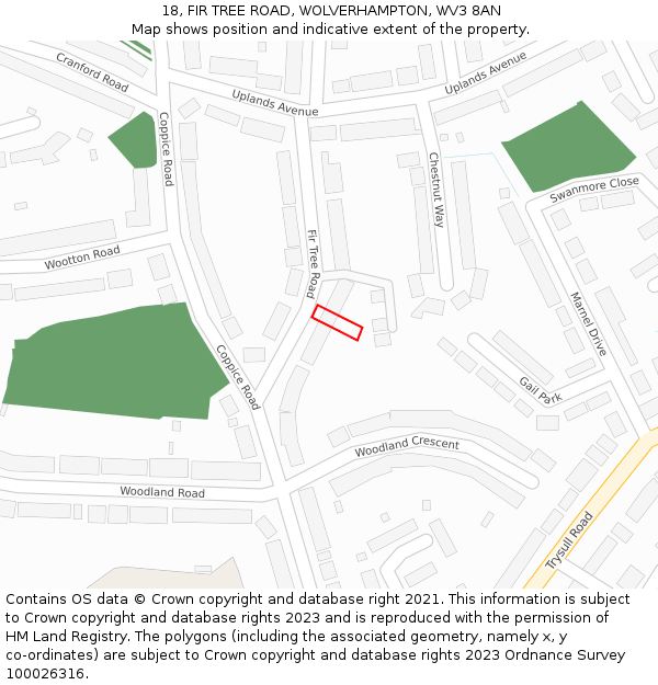 18, FIR TREE ROAD, WOLVERHAMPTON, WV3 8AN: Location map and indicative extent of plot