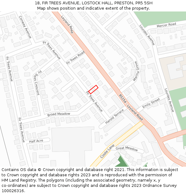 18, FIR TREES AVENUE, LOSTOCK HALL, PRESTON, PR5 5SH: Location map and indicative extent of plot