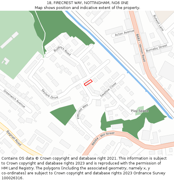 18, FIRECREST WAY, NOTTINGHAM, NG6 0NE: Location map and indicative extent of plot