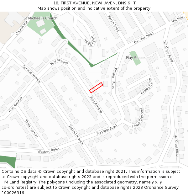 18, FIRST AVENUE, NEWHAVEN, BN9 9HT: Location map and indicative extent of plot