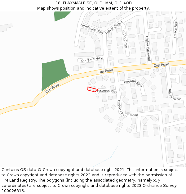 18, FLAXMAN RISE, OLDHAM, OL1 4QB: Location map and indicative extent of plot