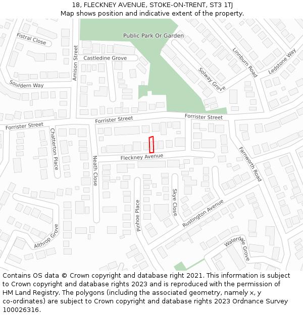 18, FLECKNEY AVENUE, STOKE-ON-TRENT, ST3 1TJ: Location map and indicative extent of plot