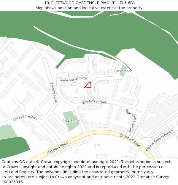 18, FLEETWOOD GARDENS, PLYMOUTH, PL6 6FA: Location map and indicative extent of plot