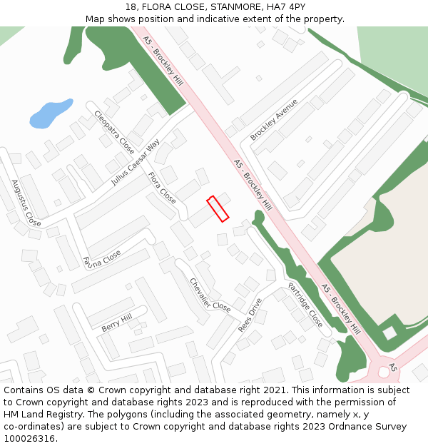 18, FLORA CLOSE, STANMORE, HA7 4PY: Location map and indicative extent of plot