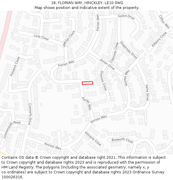 18, FLORIAN WAY, HINCKLEY, LE10 0WG: Location map and indicative extent of plot