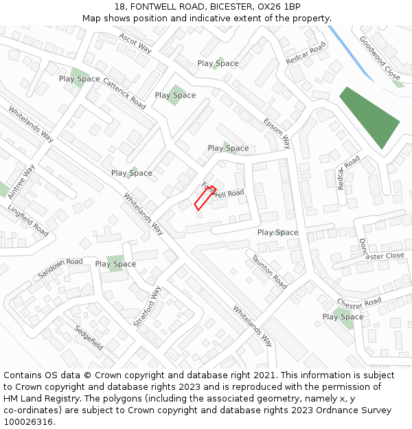 18, FONTWELL ROAD, BICESTER, OX26 1BP: Location map and indicative extent of plot