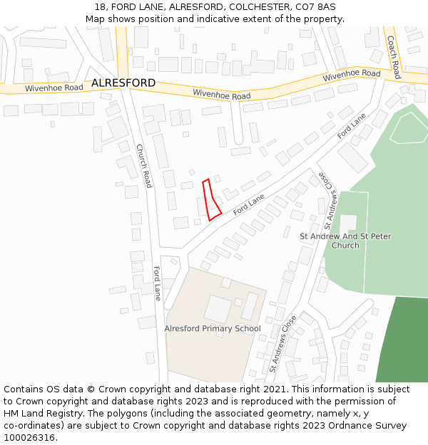 18, FORD LANE, ALRESFORD, COLCHESTER, CO7 8AS: Location map and indicative extent of plot