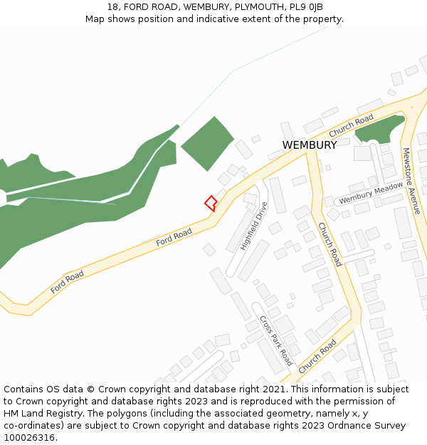 18, FORD ROAD, WEMBURY, PLYMOUTH, PL9 0JB: Location map and indicative extent of plot