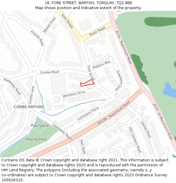 18, FORE STREET, BARTON, TORQUAY, TQ2 8BE: Location map and indicative extent of plot