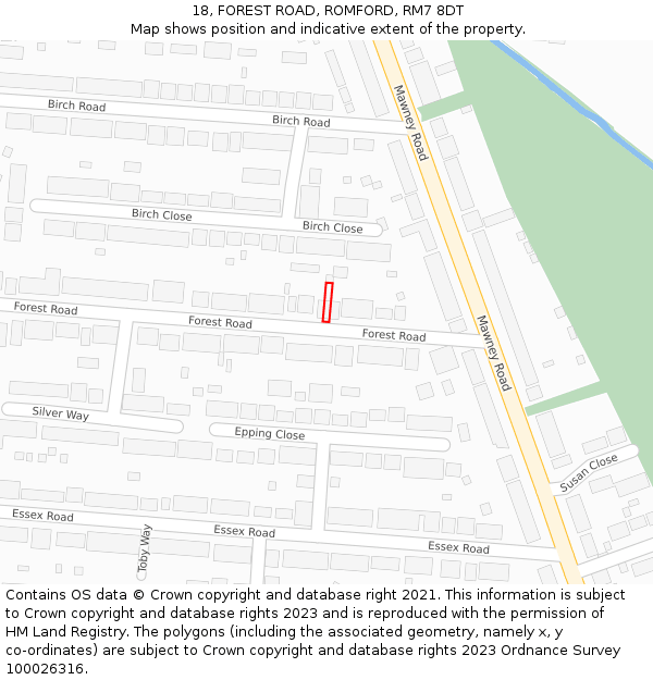 18, FOREST ROAD, ROMFORD, RM7 8DT: Location map and indicative extent of plot