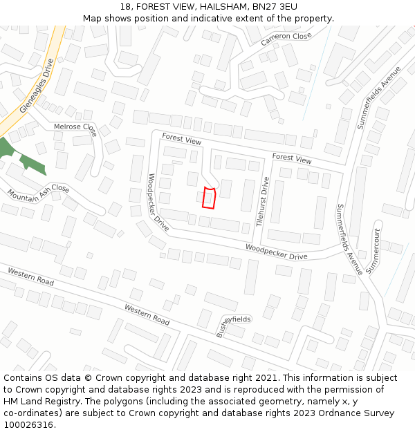 18, FOREST VIEW, HAILSHAM, BN27 3EU: Location map and indicative extent of plot