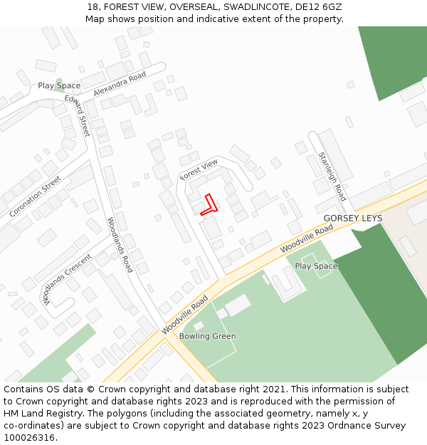 18, FOREST VIEW, OVERSEAL, SWADLINCOTE, DE12 6GZ: Location map and indicative extent of plot