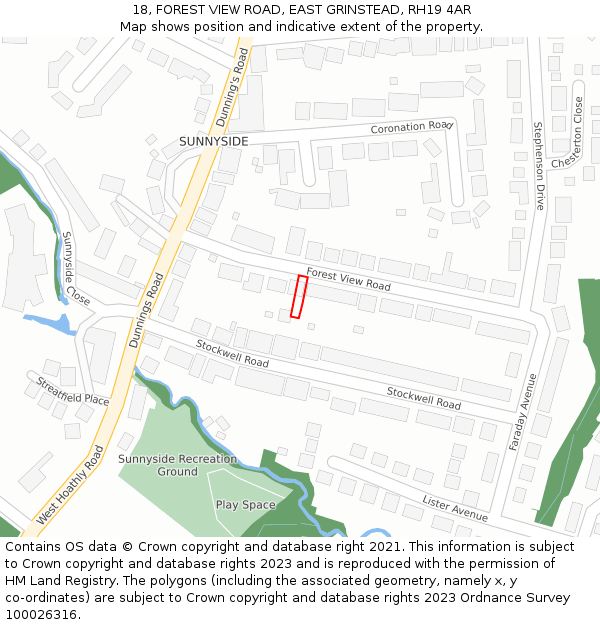 18, FOREST VIEW ROAD, EAST GRINSTEAD, RH19 4AR: Location map and indicative extent of plot