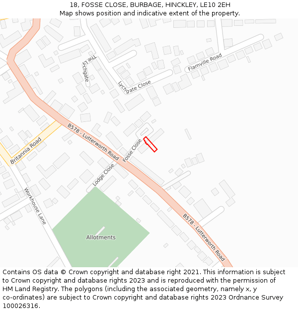 18, FOSSE CLOSE, BURBAGE, HINCKLEY, LE10 2EH: Location map and indicative extent of plot
