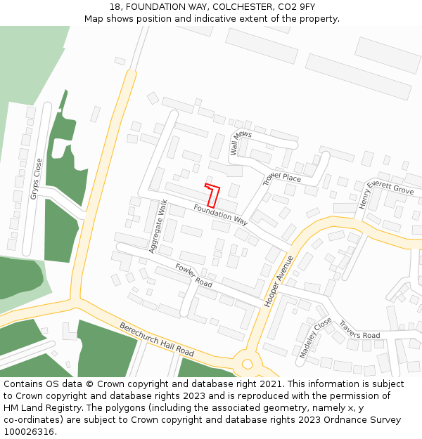 18, FOUNDATION WAY, COLCHESTER, CO2 9FY: Location map and indicative extent of plot