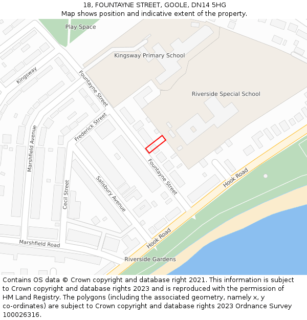 18, FOUNTAYNE STREET, GOOLE, DN14 5HG: Location map and indicative extent of plot