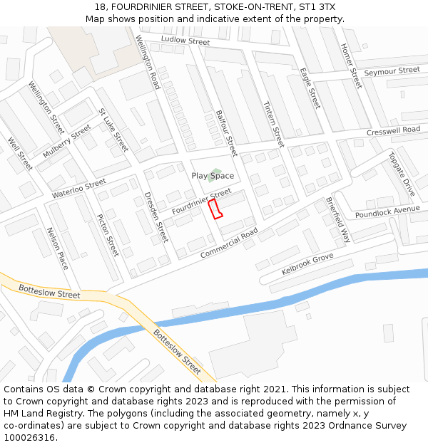 18, FOURDRINIER STREET, STOKE-ON-TRENT, ST1 3TX: Location map and indicative extent of plot