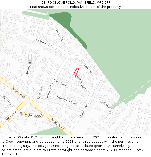 18, FOXGLOVE FOLLY, WAKEFIELD, WF2 0FF: Location map and indicative extent of plot