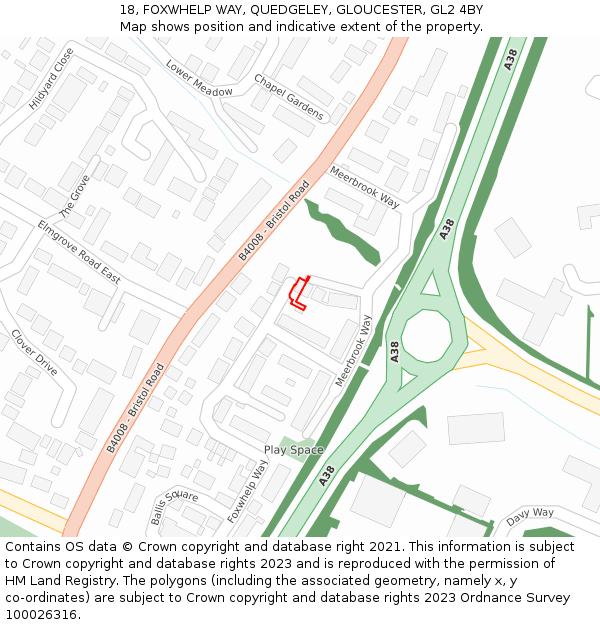 18, FOXWHELP WAY, QUEDGELEY, GLOUCESTER, GL2 4BY: Location map and indicative extent of plot