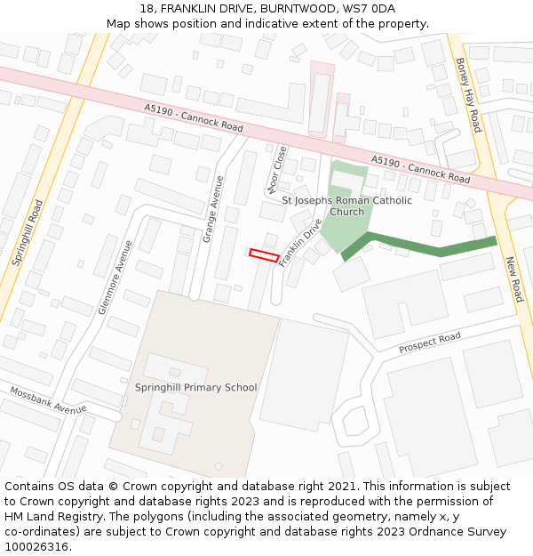18, FRANKLIN DRIVE, BURNTWOOD, WS7 0DA: Location map and indicative extent of plot