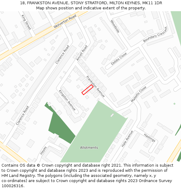 18, FRANKSTON AVENUE, STONY STRATFORD, MILTON KEYNES, MK11 1DR: Location map and indicative extent of plot