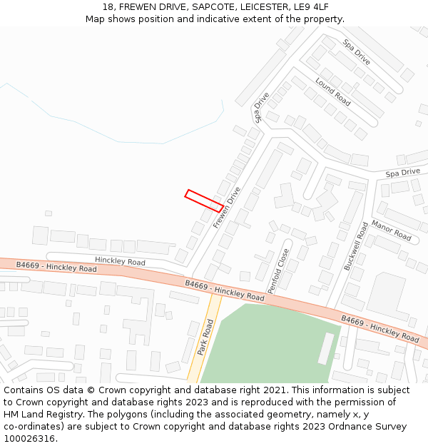 18, FREWEN DRIVE, SAPCOTE, LEICESTER, LE9 4LF: Location map and indicative extent of plot