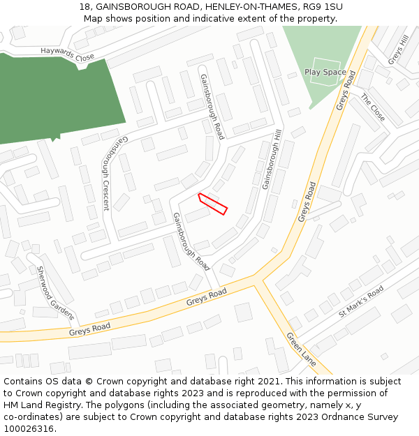 18, GAINSBOROUGH ROAD, HENLEY-ON-THAMES, RG9 1SU: Location map and indicative extent of plot