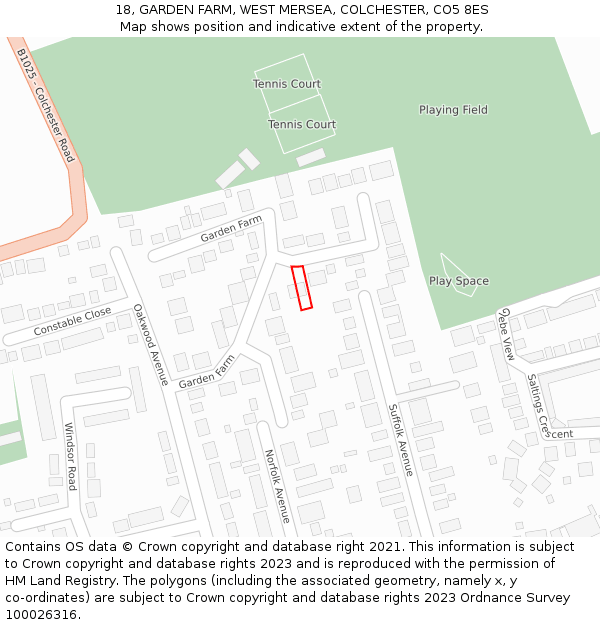 18, GARDEN FARM, WEST MERSEA, COLCHESTER, CO5 8ES: Location map and indicative extent of plot