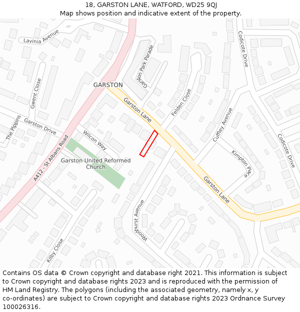 18, GARSTON LANE, WATFORD, WD25 9QJ: Location map and indicative extent of plot