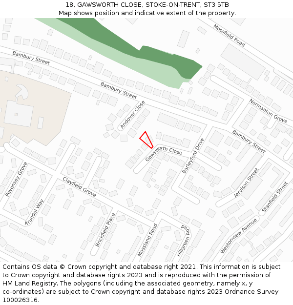 18, GAWSWORTH CLOSE, STOKE-ON-TRENT, ST3 5TB: Location map and indicative extent of plot