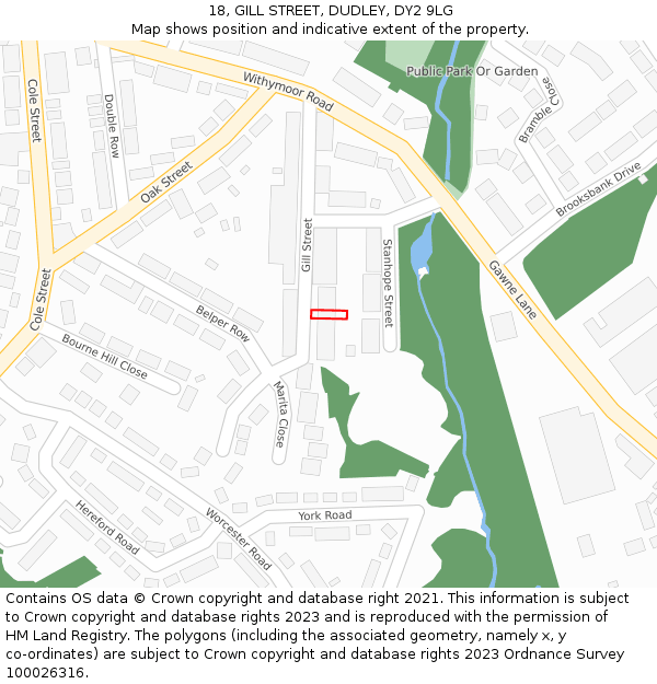 18, GILL STREET, DUDLEY, DY2 9LG: Location map and indicative extent of plot
