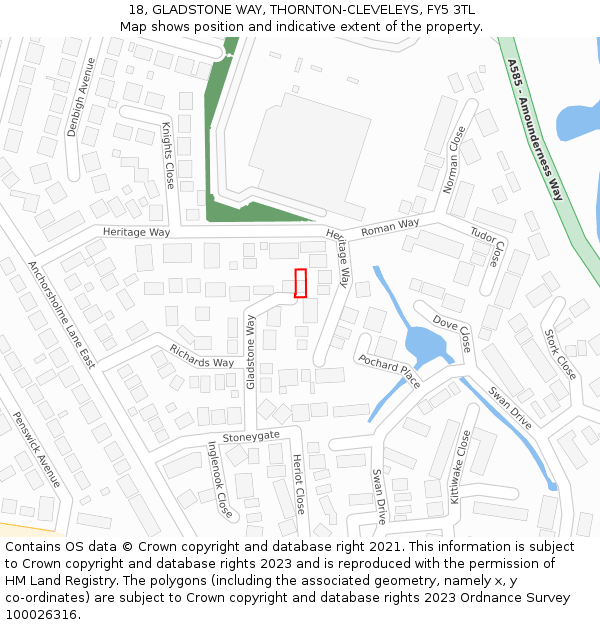 18, GLADSTONE WAY, THORNTON-CLEVELEYS, FY5 3TL: Location map and indicative extent of plot