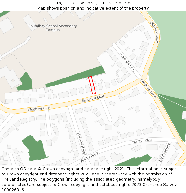 18, GLEDHOW LANE, LEEDS, LS8 1SA: Location map and indicative extent of plot