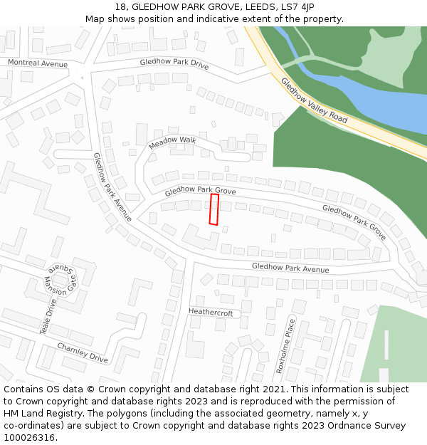 18, GLEDHOW PARK GROVE, LEEDS, LS7 4JP: Location map and indicative extent of plot