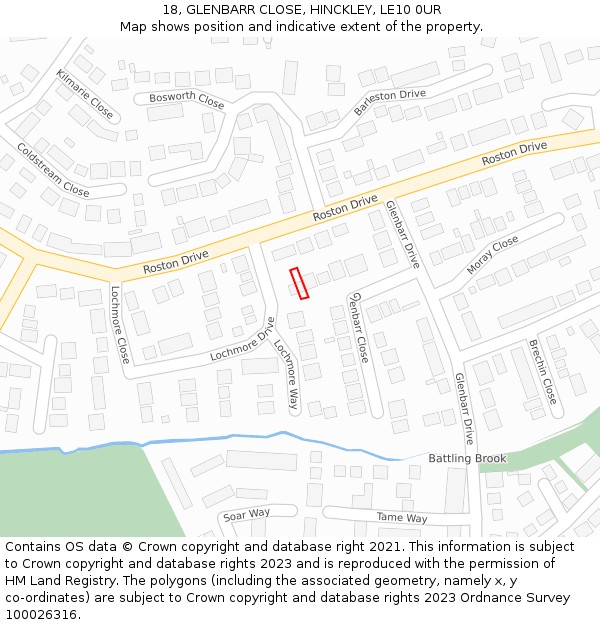 18, GLENBARR CLOSE, HINCKLEY, LE10 0UR: Location map and indicative extent of plot