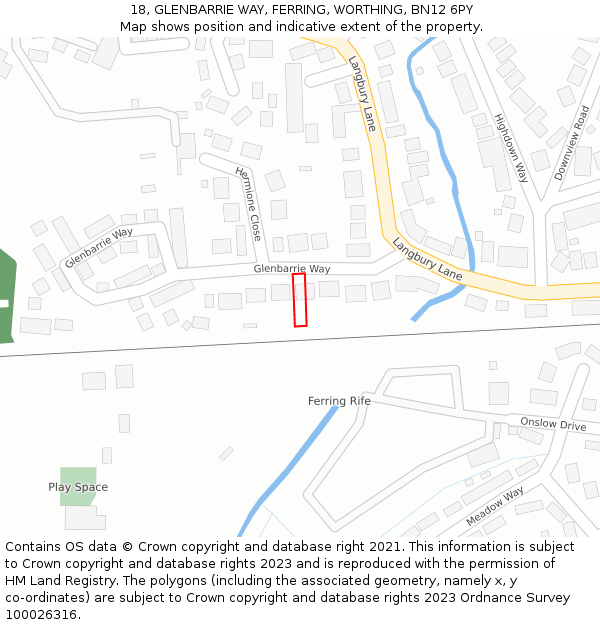 18, GLENBARRIE WAY, FERRING, WORTHING, BN12 6PY: Location map and indicative extent of plot