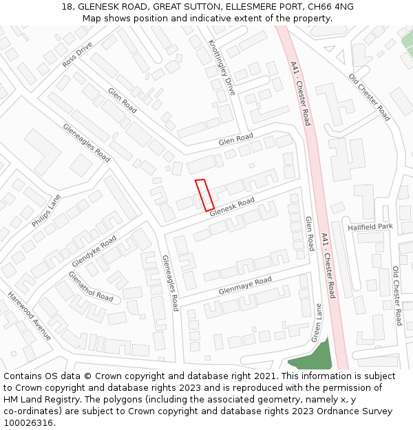 18, GLENESK ROAD, GREAT SUTTON, ELLESMERE PORT, CH66 4NG: Location map and indicative extent of plot