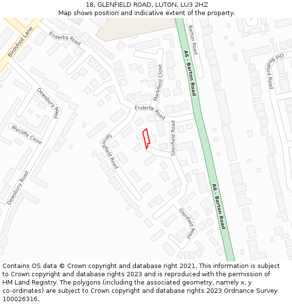 18, GLENFIELD ROAD, LUTON, LU3 2HZ: Location map and indicative extent of plot