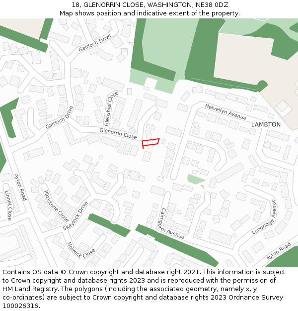 18, GLENORRIN CLOSE, WASHINGTON, NE38 0DZ: Location map and indicative extent of plot